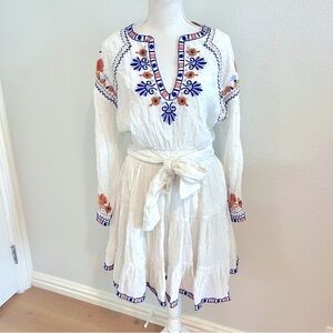 Anthropologie White Embroidered Long Sleeve Dress